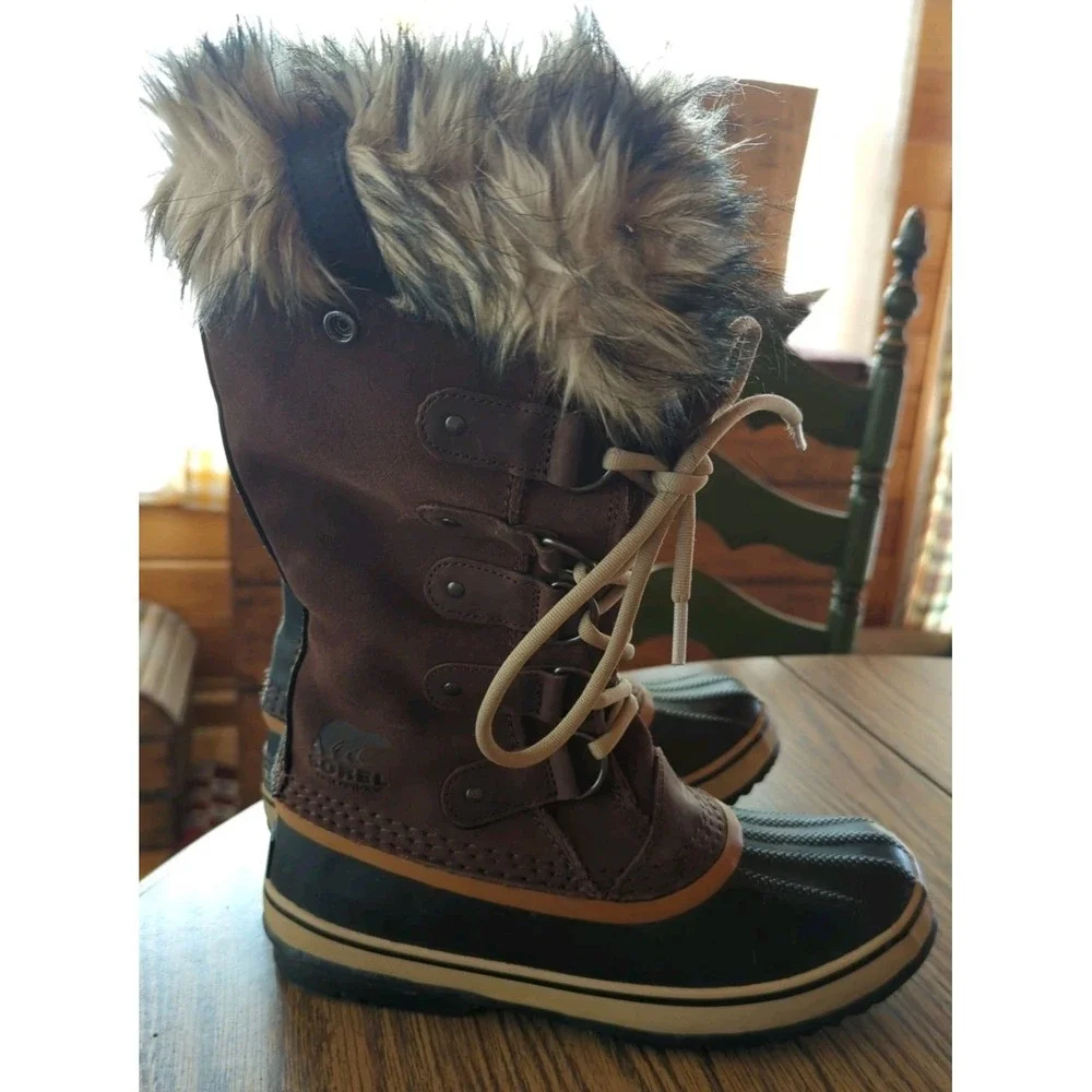 Women's Sorel Brown Suede Calf Winter Boots‎ Faux Fur Size 6.5